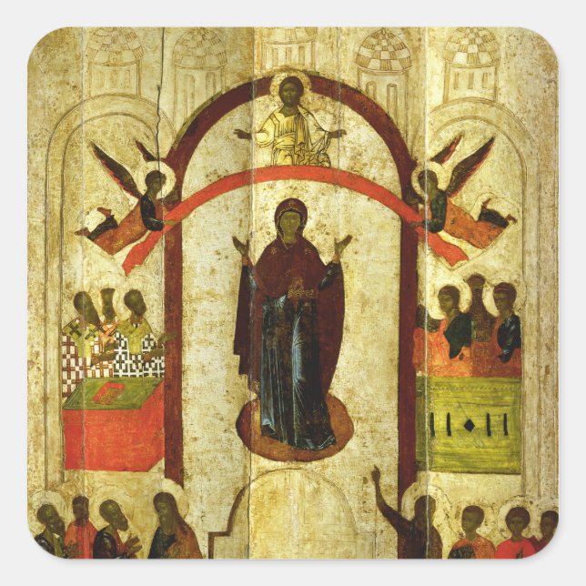 Sticker Carré La protection de l'icône russe Theotokos (Devant)