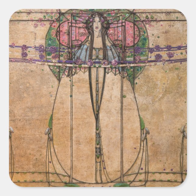 Sticker Carré La Reine de la Mai par Margaret Macdonald Mackinto (Devant)