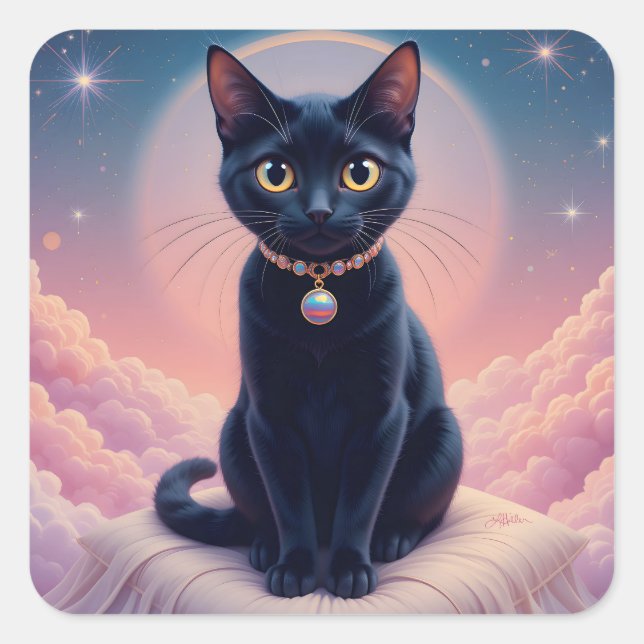 Sticker Carré La Reine Du Ciel De Chat Noir (Devant)