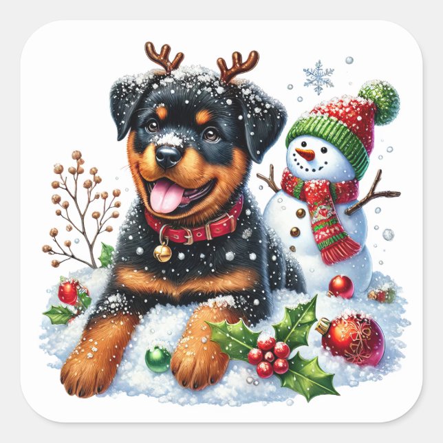 Sticker Carré La Rottie Reindeer Recruit de père Noël ! (Devant)