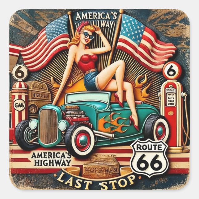 Sticker Carré La route 66 d'Amérique (Devant)