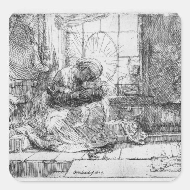 Sticker Carré La Sainte Famille avec un chat, 1654 (Devant)