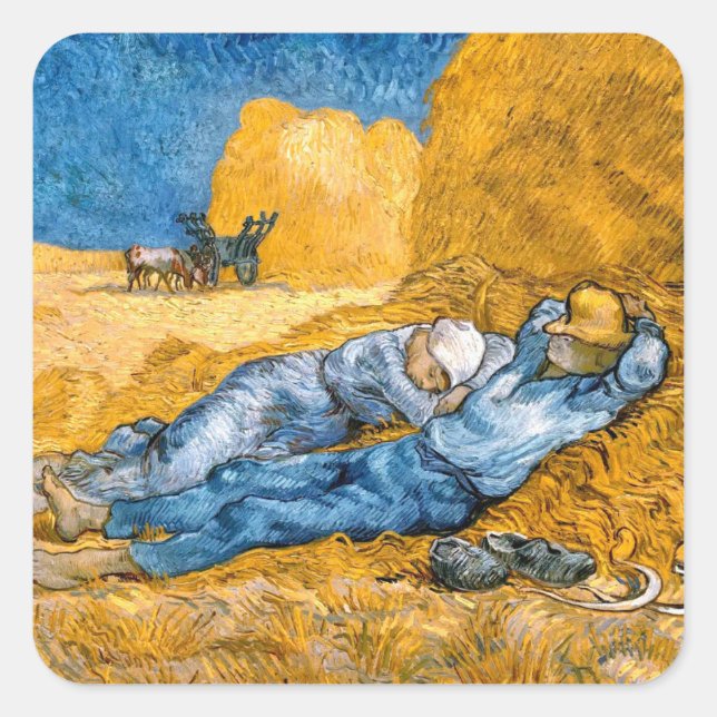 Sticker Carré La Siesta (1890) paysage art Vincent Van Gogh (Devant)