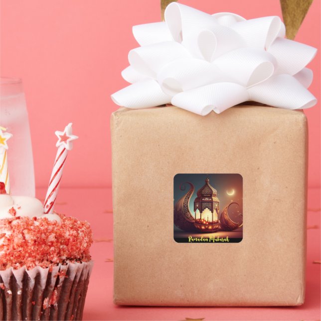 Sticker Carré La silhouette de la mosquée Ramadan Moubarak (Fête)