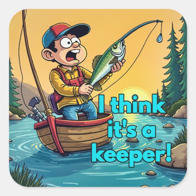 Sticker Carré La surprise d'un jeune pêcheur (Devant)