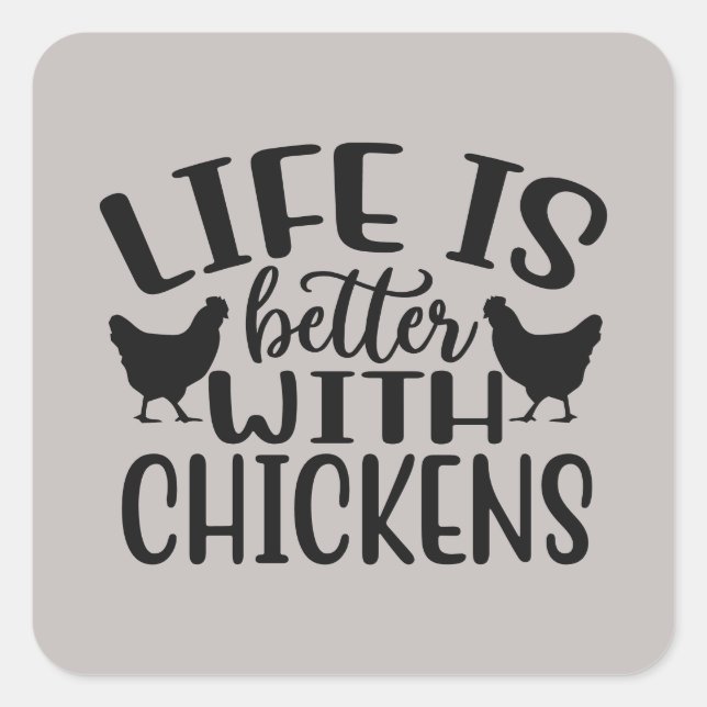 Sticker Carré la vie à la campagne est meilleure avec poule mot  (Devant)