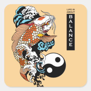 Sticker Carré la vie, c' est l' équilibre. Poisson de carpe koi