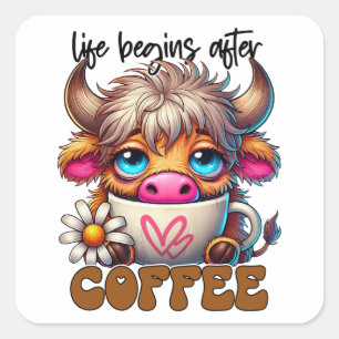 Sticker Carré La vie commence après le café 