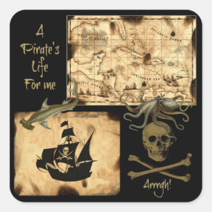 Sticker Carré La vie d'un pirate pour moi Caraibes Carte des tré