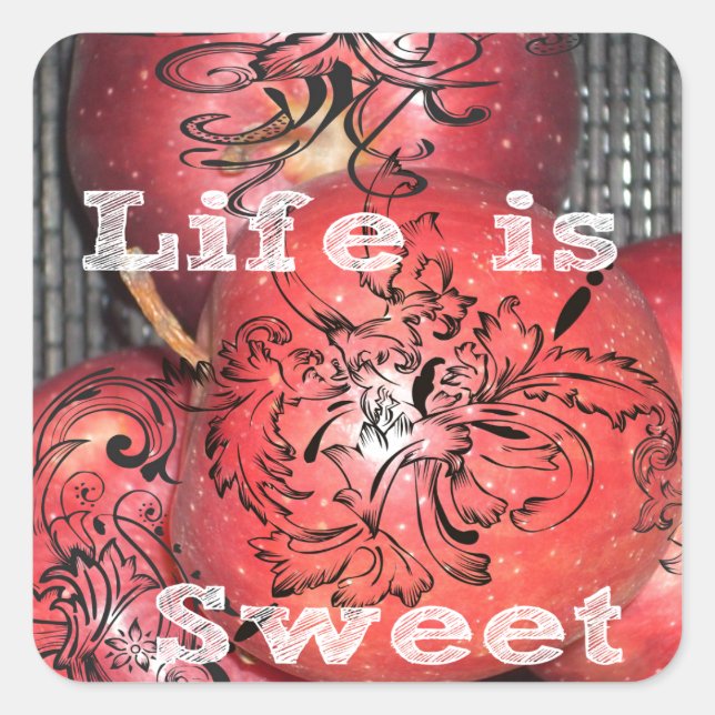 Sticker Carré La vie est douce : Apple et Floral Motif Design (Devant)