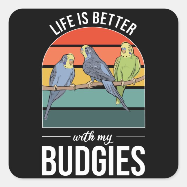 Sticker Carré La vie est meilleure avec Budgies Budgie Bird (Devant)