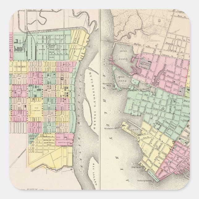 Sticker Carré La Ville De Savannah Georgia (Devant)