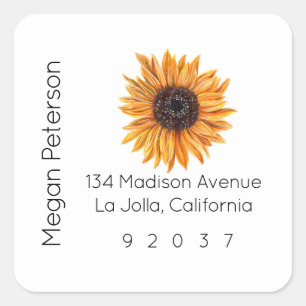 Sticker Carré Label d'adresse de retour Boho Sunflower Modern