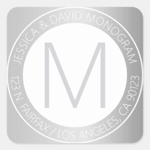 Sticker Carré Label d'adresse de retour moderne blanc et argent 