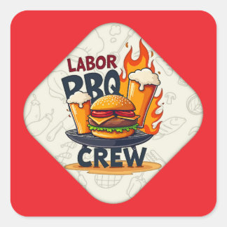 Sticker Carré Labor Day BBQ Crew Badge Design – Holiday Grill Il