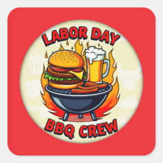 Sticker Carré Labor Day BBQ Crew Grill Shirt – Holiday Barbecue 