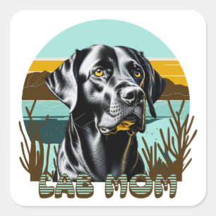 Sticker Carré Laboratoire noir   Lab Mom Chien personnalisé