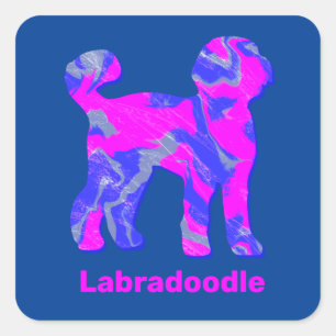 Sticker Carré Labradoodé Chien Silhouette Fou Rose Hot