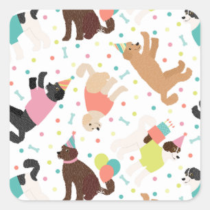 Sticker Carré Labradoodle / Goldendoodle Anniversaire Party