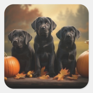 Sticker Carré Labrador Chiot Automne Citrouille de plaisir