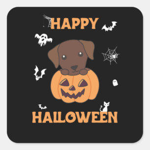 Sticker Carré Labrador En Chiens Citrouilles Cutes Happy Hallowe
