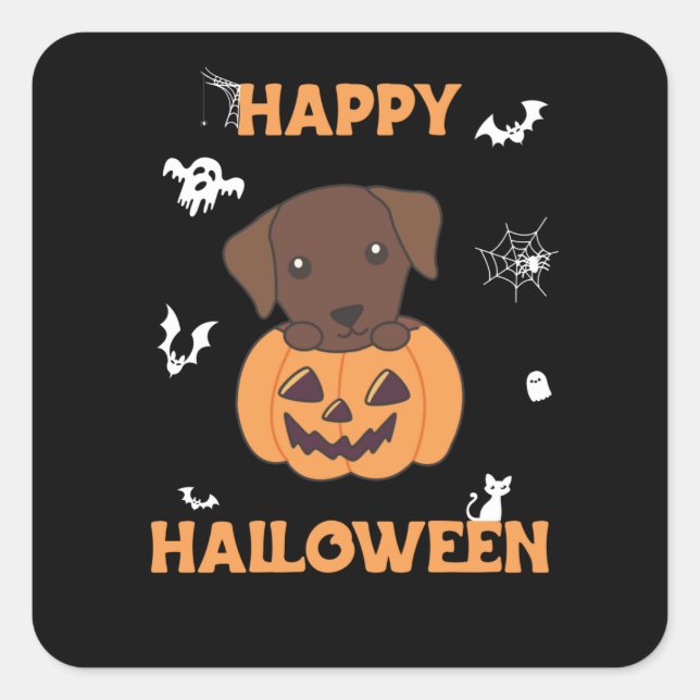 Sticker Carré Labrador En Chiens Citrouilles Cutes Happy Hallowe (Devant)