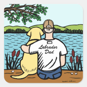 Sticker Carré Labrador jaune et papa