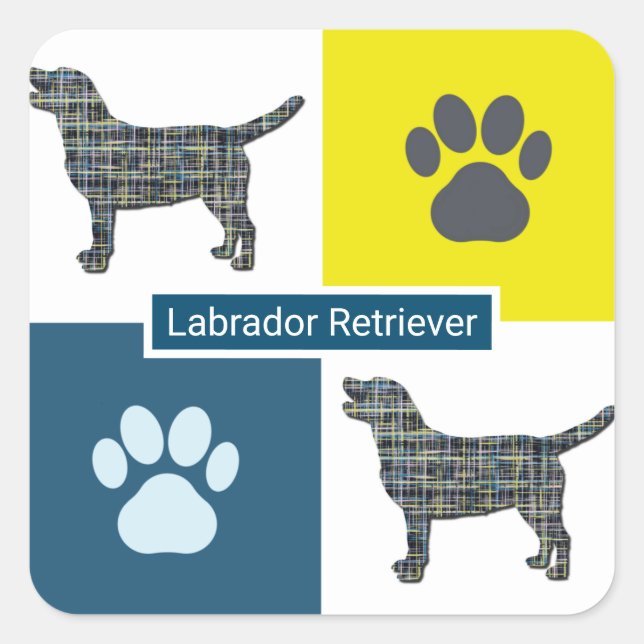 Sticker Carré Labrador Retriever Chien & Paw Y&B Grille Carré (Devant)