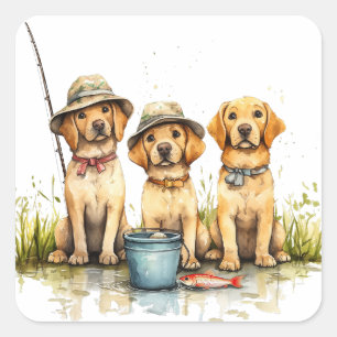 Sticker Carré Labrador Retriever Dogs Fishing