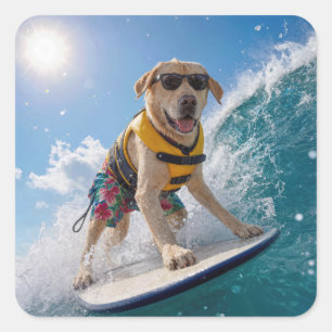 Sticker Carré Labrador Retriever faisant du surf