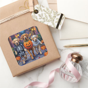 Sticker Carré Labradors faisant Trick-or-Treat dans des costumes