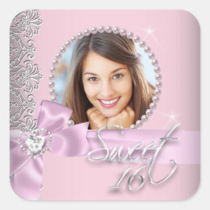Sticker Carré Lace Blanche Rose Sweet Sixteen Photo Sweet 16