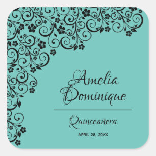 Sticker Carré Lacy Elegant Quinceañera Turquoise