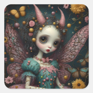 Sticker Carré L'adorable fée raide rose