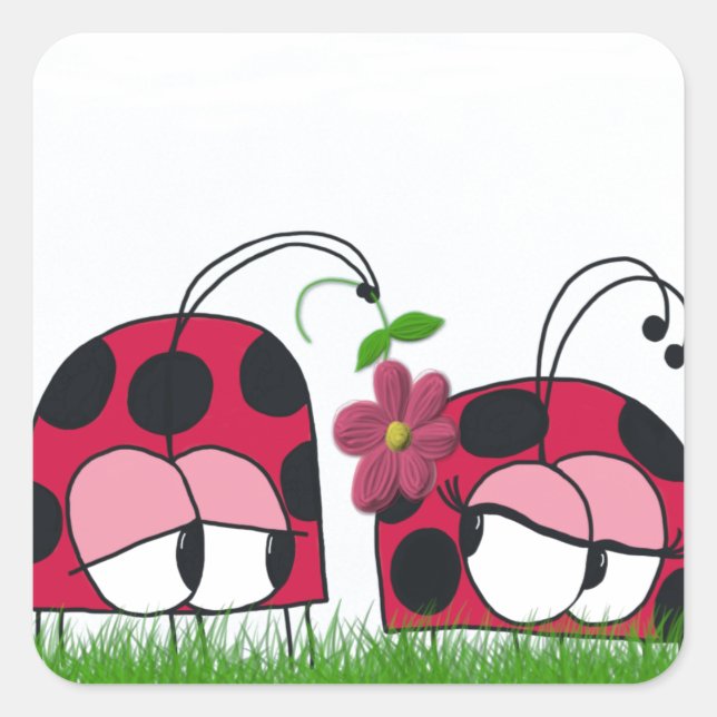 Sticker Carré L'adorable Ladybug Qui Lui Met Son Nouveau Dessin  (Devant)