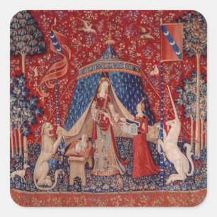 Sticker Carré Lady and Unicorn Medieval Tapestry Desire