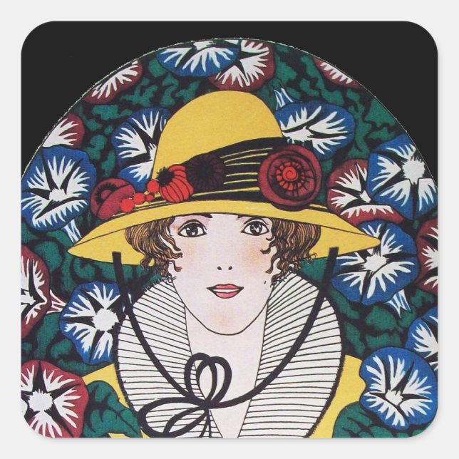 Sticker Carré Lady avec les gloires du matin (Devant)
