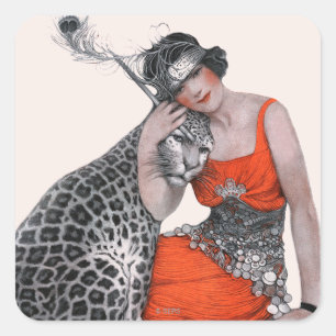 Sticker Carré Lady et Leopard