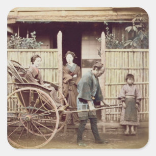 Sticker Carré Lady in a rickshaw, vers 1890 (photo colorée)