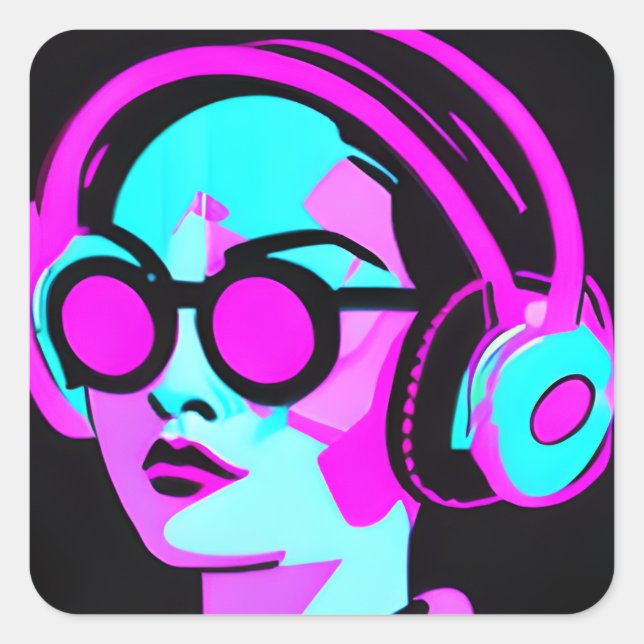 Sticker Carré Lady in Headphones à écouter de la musique (Devant)