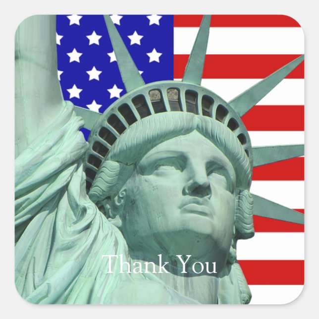 Sticker Carré Lady Liberty et le Merci du drapeau américain (Devant)