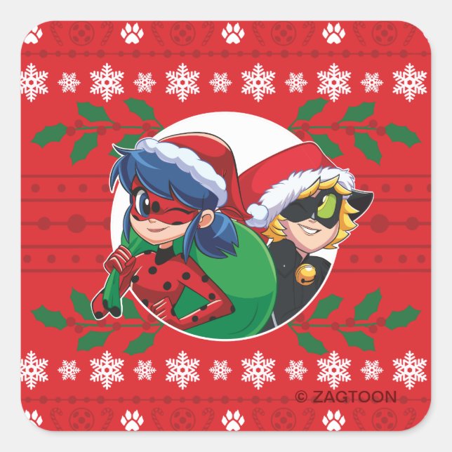 Sticker Carré Ladybug & Cat Noir | Graphique de vacances (Devant)