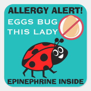 Sticker Carré Ladybug Oeuf Allergy Alerte Epinephrine à l'intéri