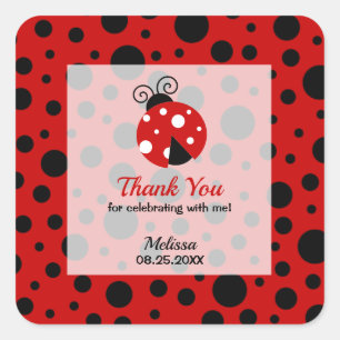 Sticker Carré Ladybug Red Black Frame Pois Merci