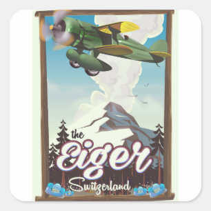 Sticker Carré L'affiche de voyage de la montagne Eiger, Suisse
