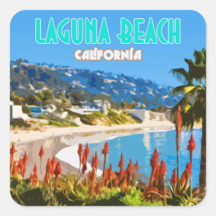 Sticker Carré Laguna Beach Orange County Californie Vintage