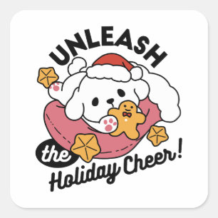 Sticker Carré Laisser la joie des fêtes - Noël de chien mignon