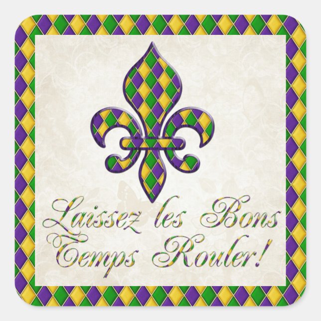 Sticker Carré Laissez les Bons Temps Rouler Mardi Gras Fleur d1 (Devant)