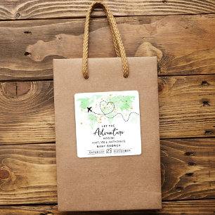 Sticker Carré "Laissons Commencer L'Aventure !" Baby shower Cart