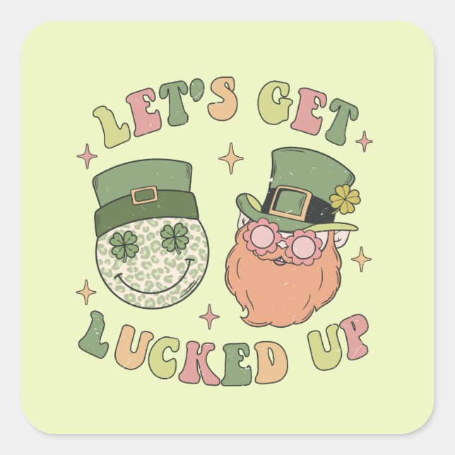 Sticker Carré Laissons la chance - Drôle Leprechaun Clover (Devant)
